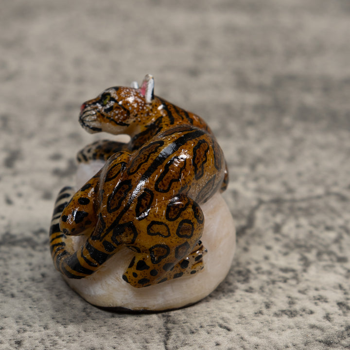 Brown And Black Jaguar Cat Tagua Carving