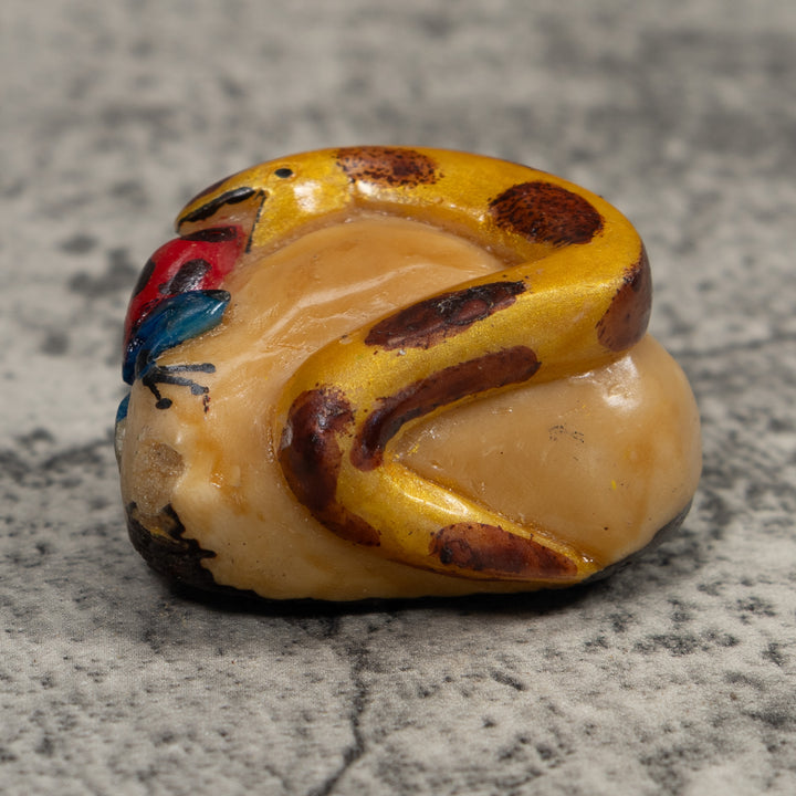 Vintage Snake Eating A Frog Tagua Carving