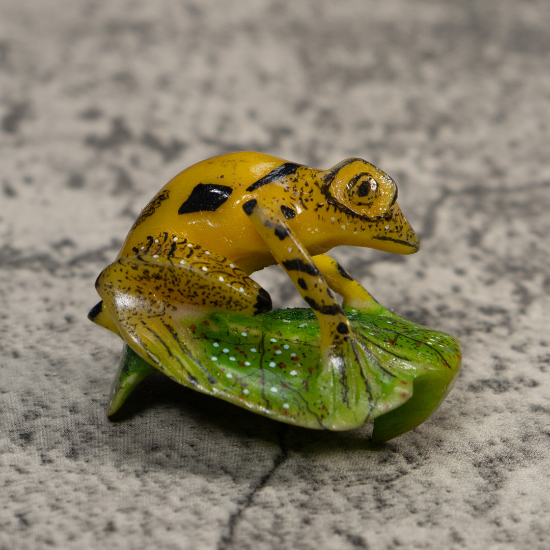 Black Yellow And Green Poison Dart Frog Tagua Carving