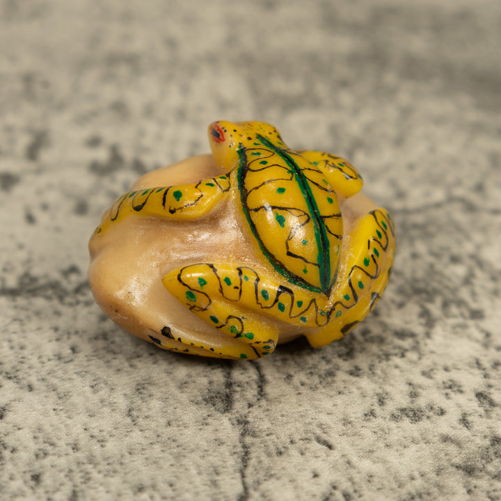 Vintage Yellow And Black Fantasy Frog Tagua Carving