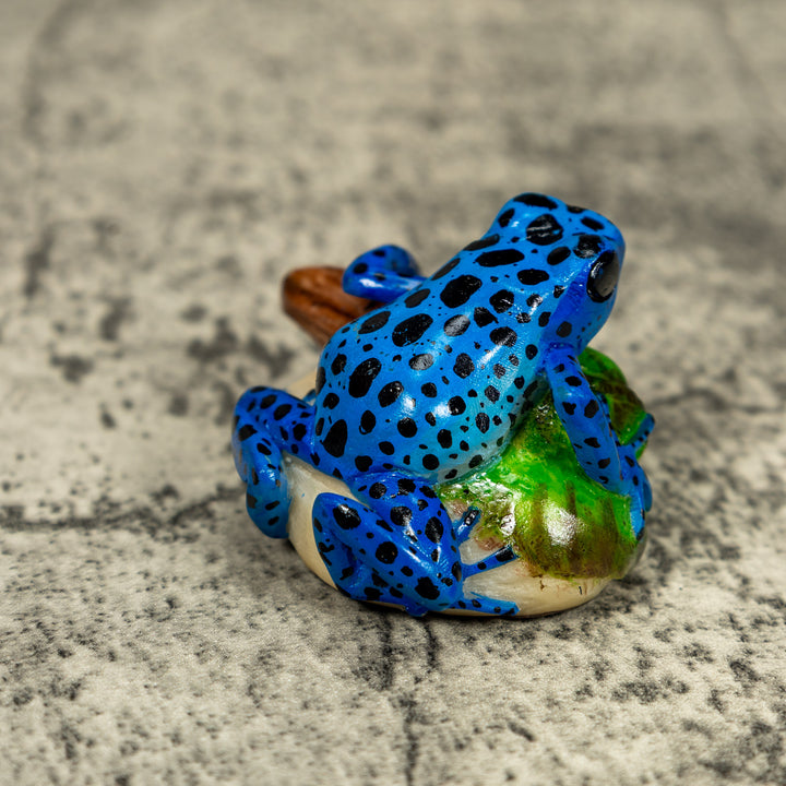 Blue And Black Poison Dart Frog On Log Tagua Carving