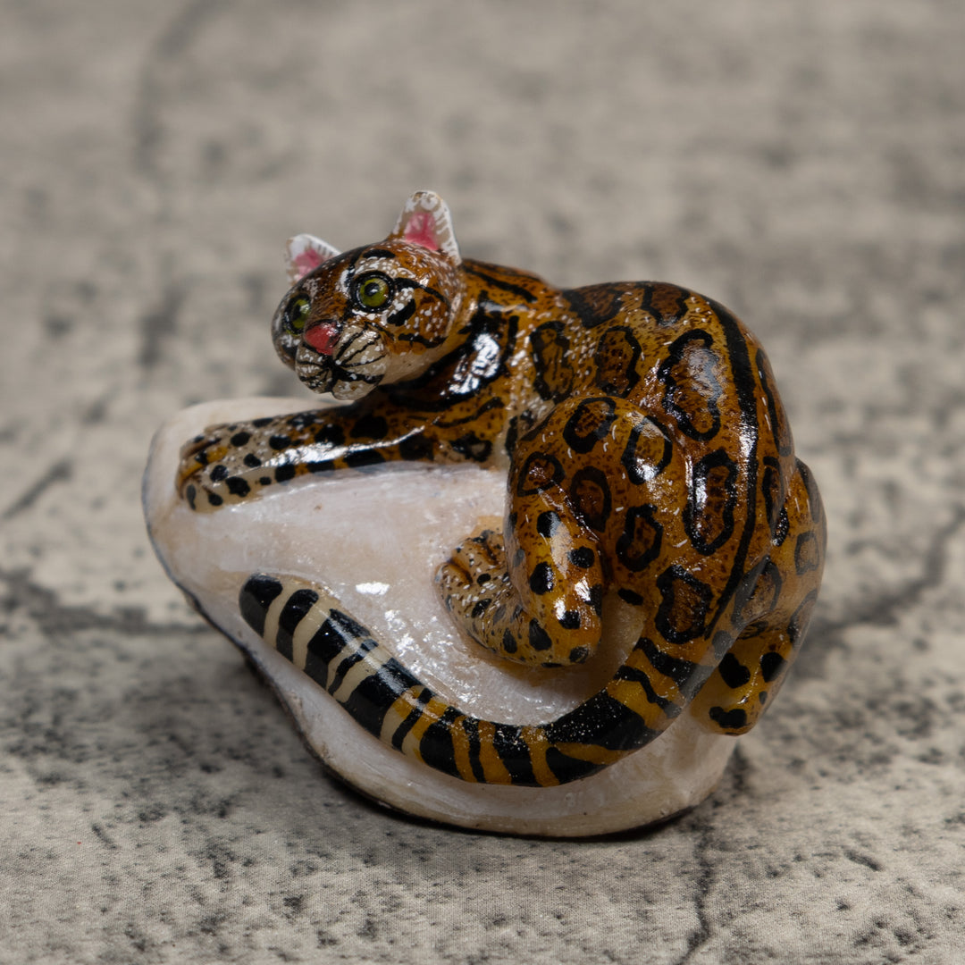 Brown And Black Jaguar Cat Tagua Carving