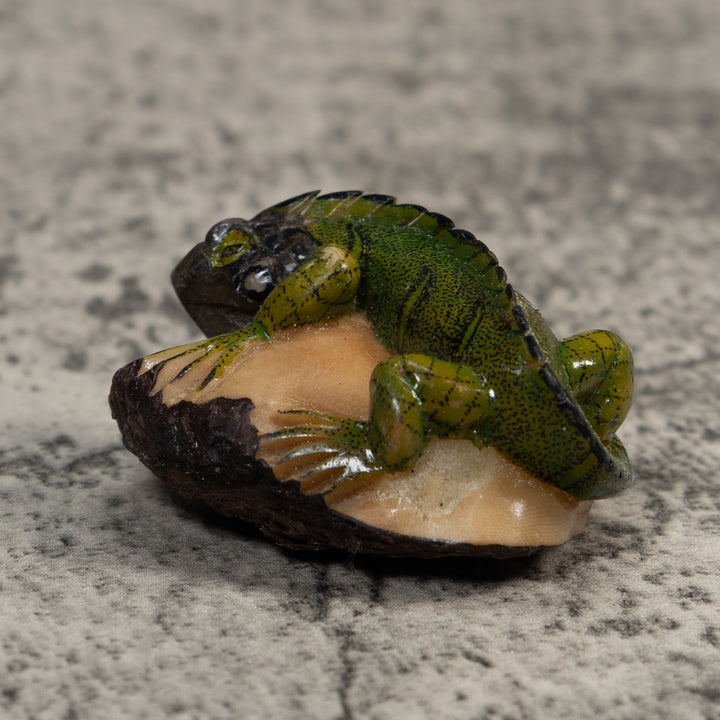 Green And Black Iguana Lizard Tagua Carving