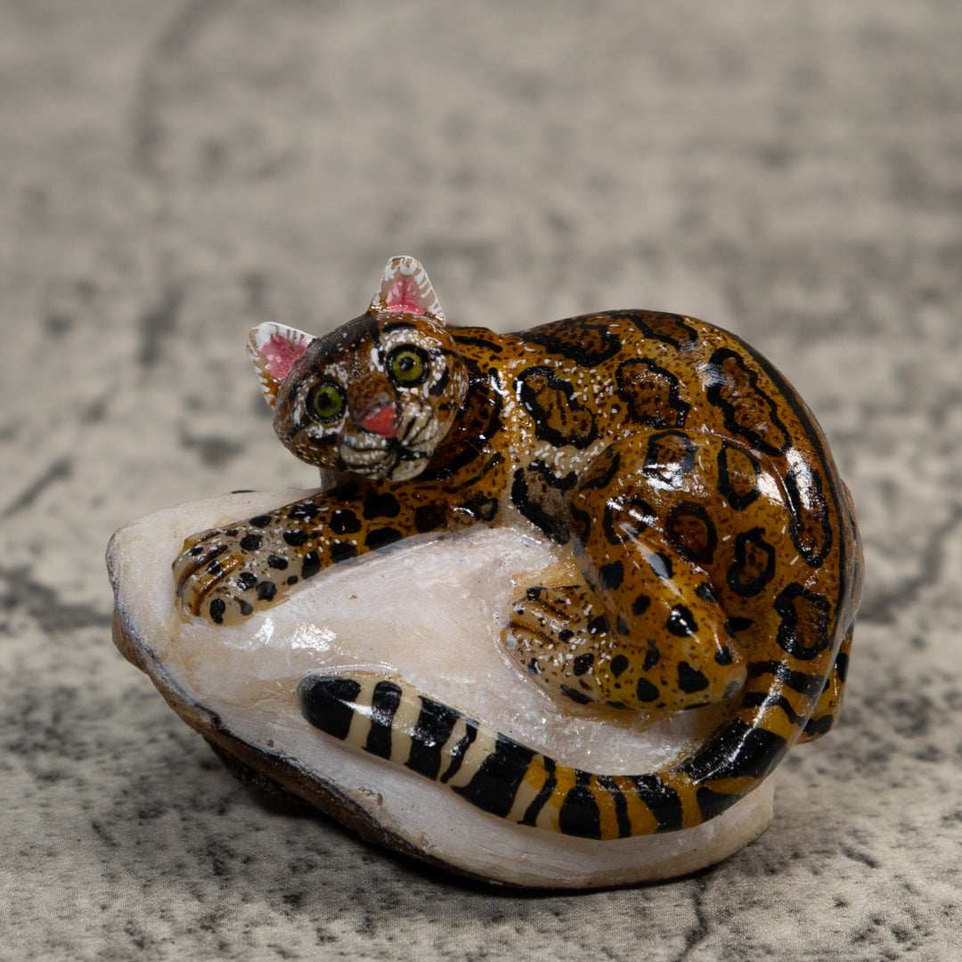 Brown And Black Jaguar Cat Tagua Carving