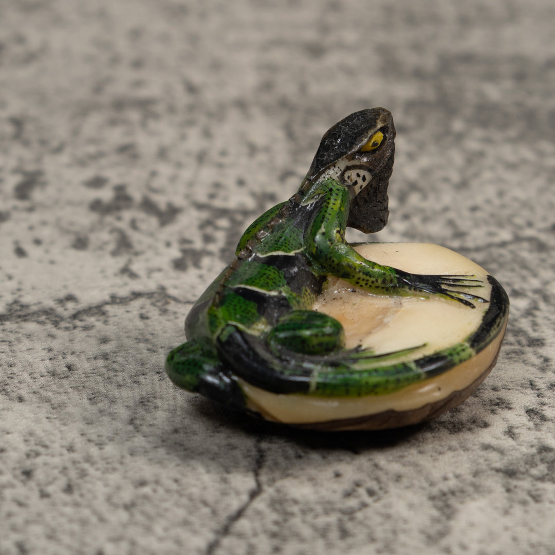 Black And Green Iguana Lizard Tagua Carving