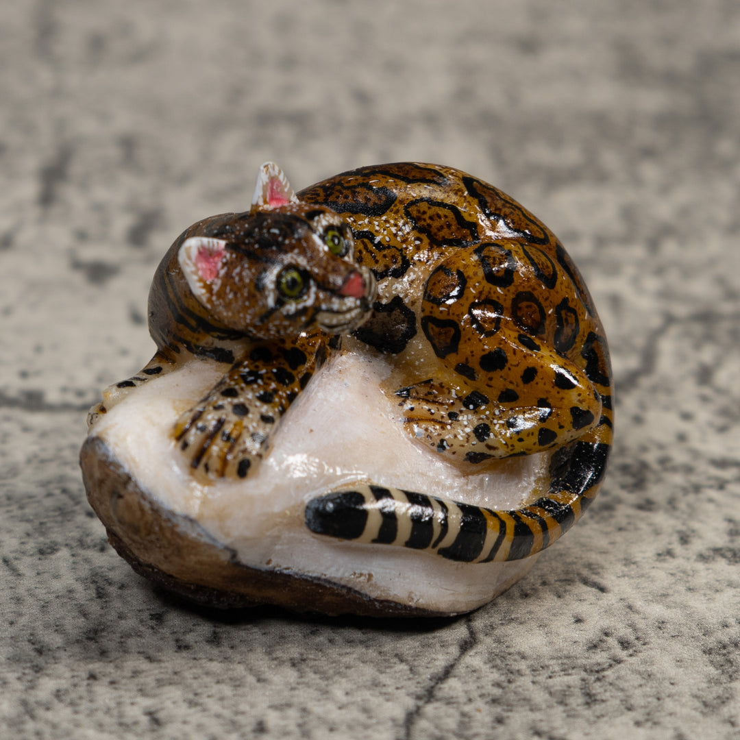 Brown And Black Jaguar Cat Tagua Carving