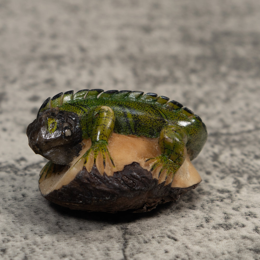 Green And Black Iguana Lizard Tagua Carving