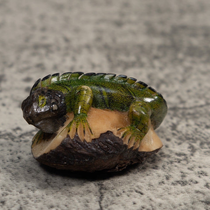 Green And Black Iguana Lizard Tagua Carving