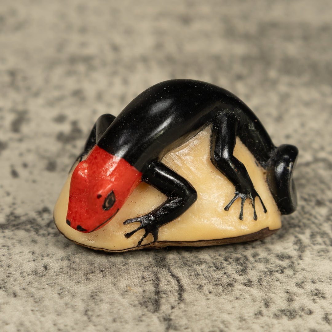 Redhead And Black Gecko Lizard Tagua Carving