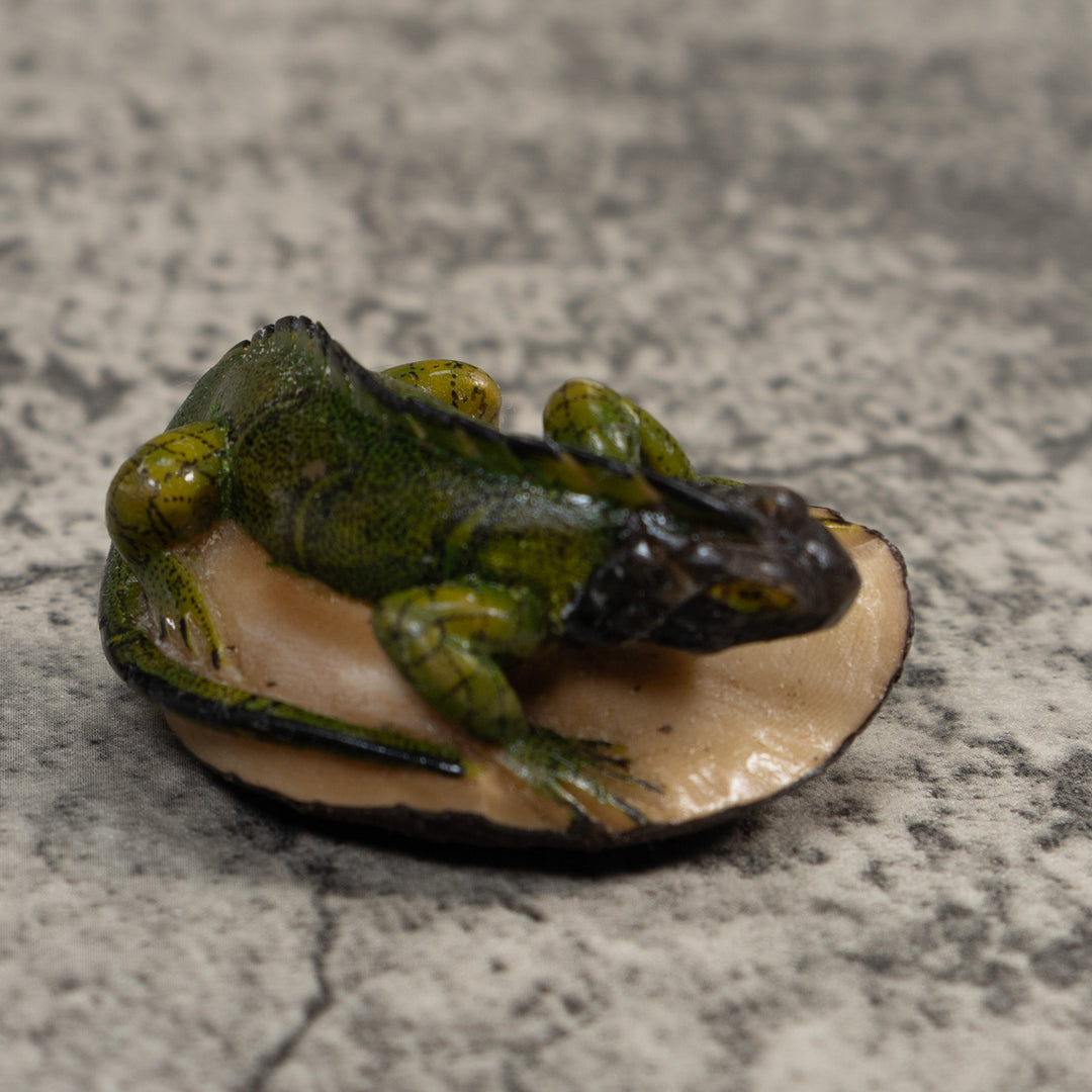 Green And Black Iguana Lizard Tagua Carving
