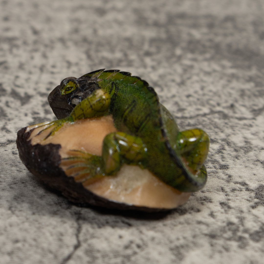 Green And Black Iguana Lizard Tagua Carving