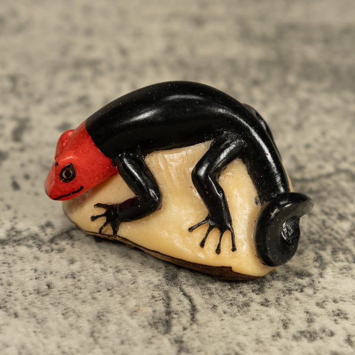 Redhead And Black Gecko Lizard Tagua Carving