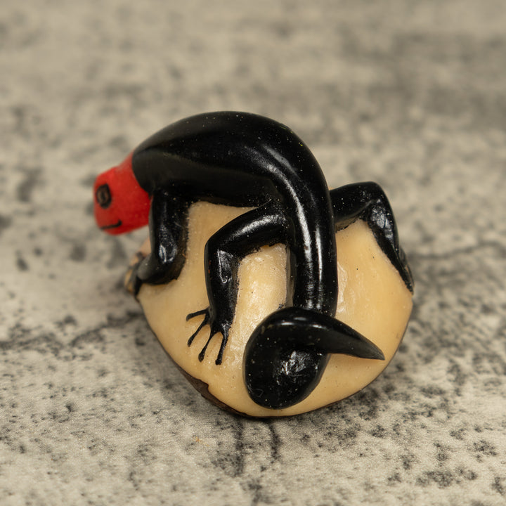 Redhead And Black Gecko Lizard Tagua Carving