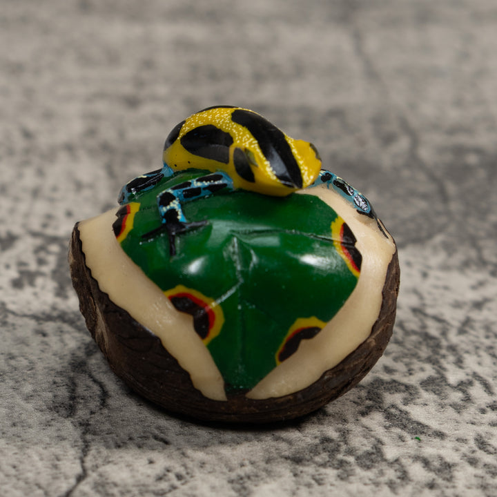 Blue Black And Gold Poison Dart Frog Tagua Carving