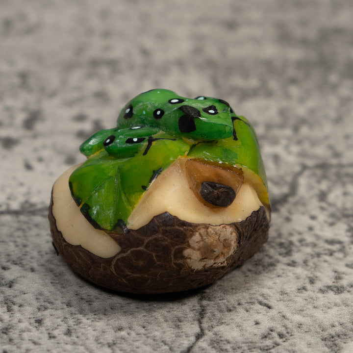 Green White And Black Poison Dart Frog Tagua Carving