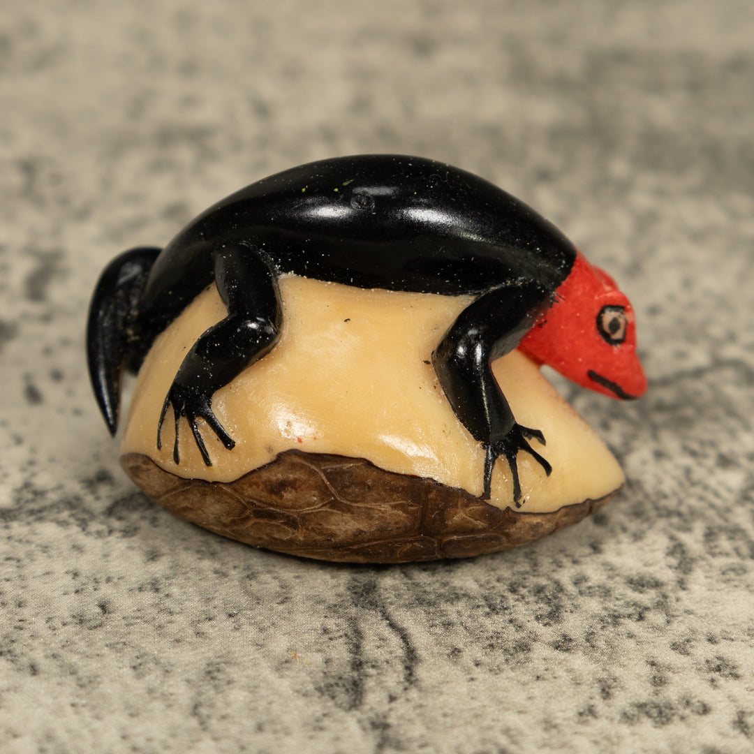 Redhead And Black Gecko Lizard Tagua Carving