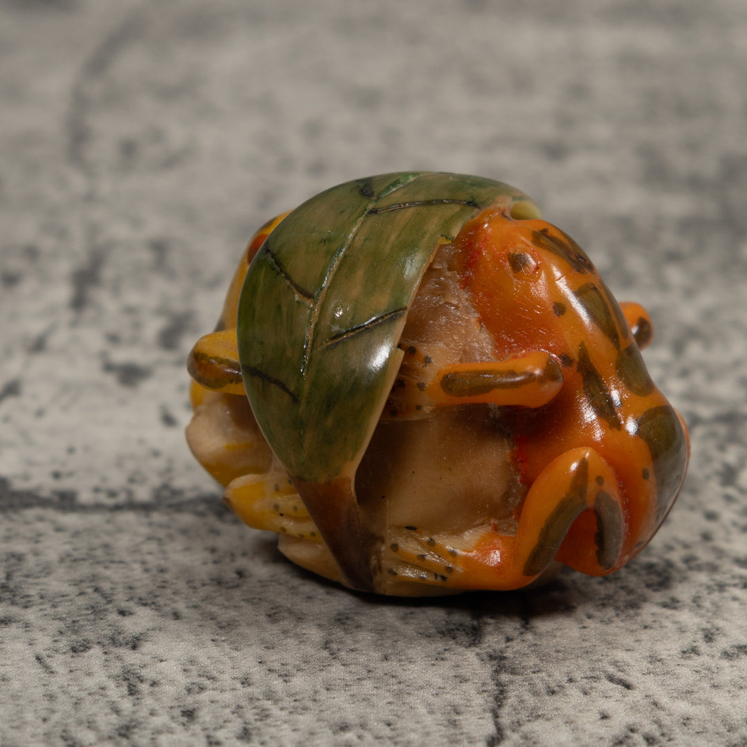 Vintage Gold Green And Yellow Double Frog Tagua Carving
