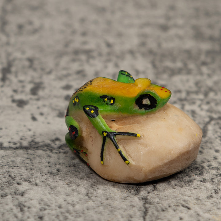 Vintage Green Yellow And Black Frog Tagua Carving