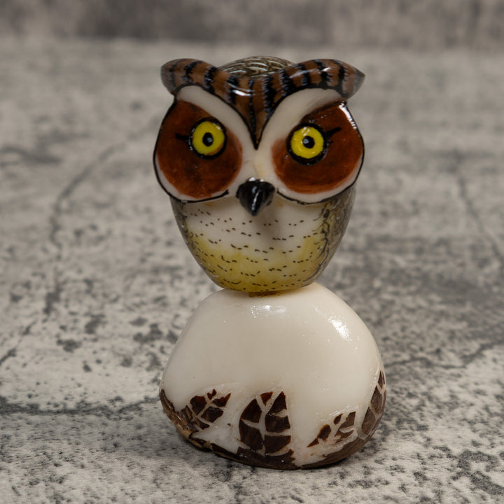 Owl Bird On Pedestal Tagua Carving