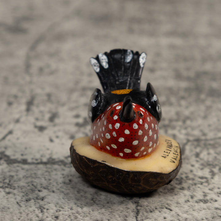 Red And Black Seedeater Bird Tagua Carving