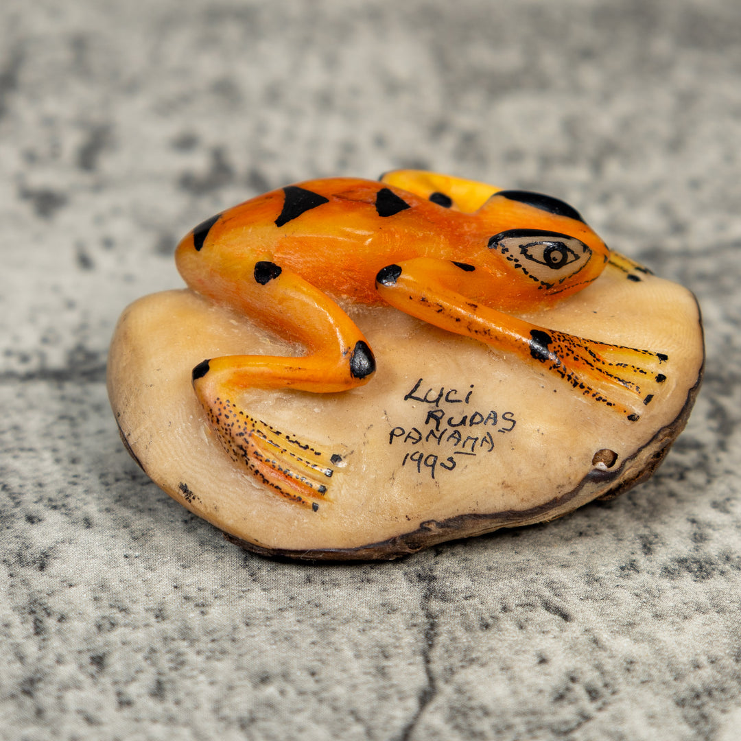 Orange And Black Frog Tagua Carving