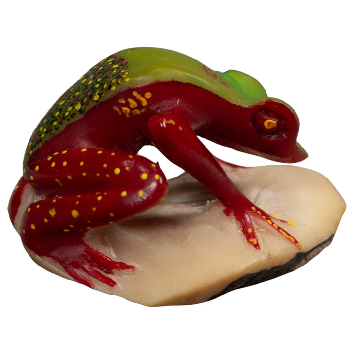 Vintage Green And Red Undercut Poison Dart Frog Tagua Carving
