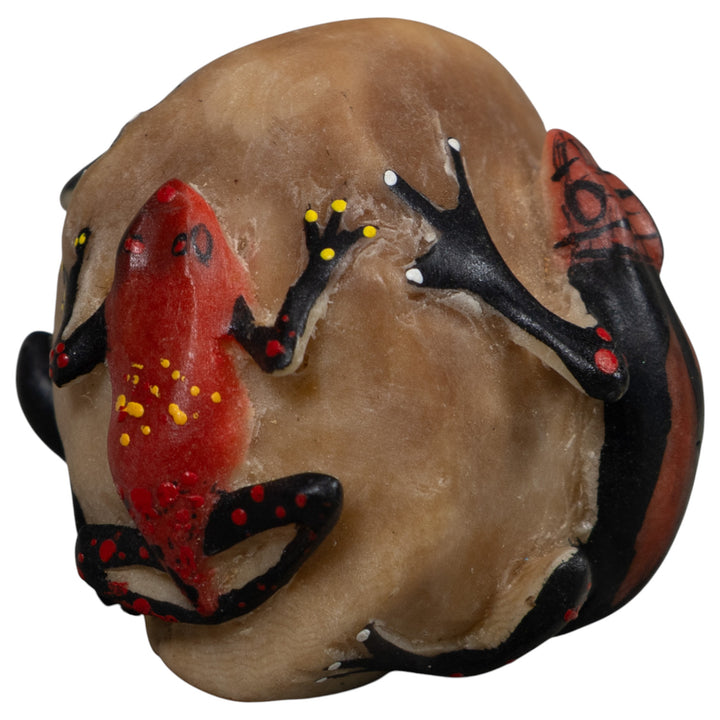 Vintage Red  Black Frog And Gecko Tagua Carving