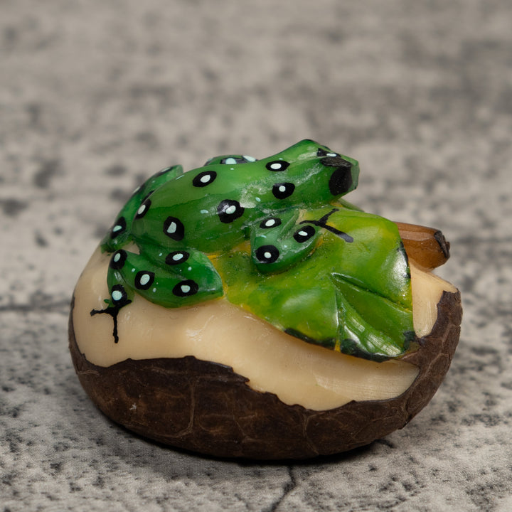 Green White And Black Poison Dart Frog Tagua Carving