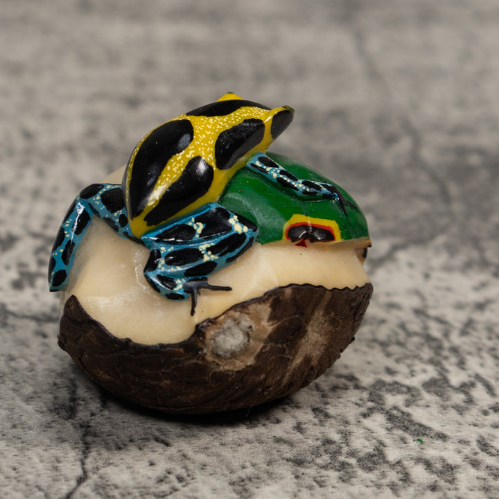 Blue Black And Gold Poison Dart Frog Tagua Carving