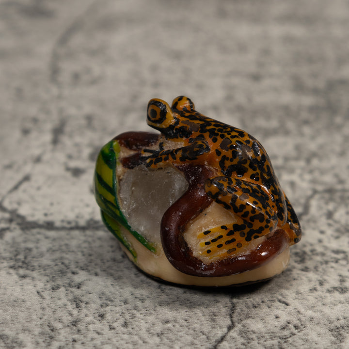 Black Gold And Green Poison Dart Frog Tagua Carving