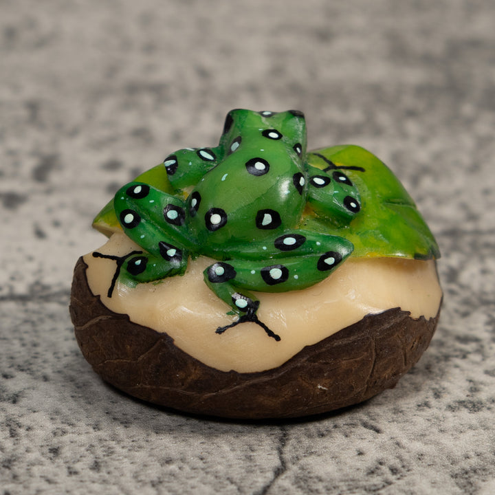 Green White And Black Poison Dart Frog Tagua Carving
