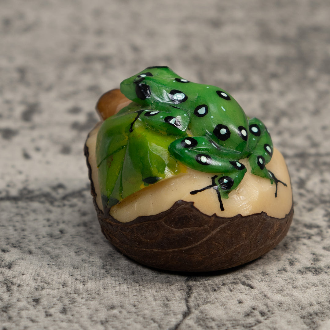 Green White And Black Poison Dart Frog Tagua Carving