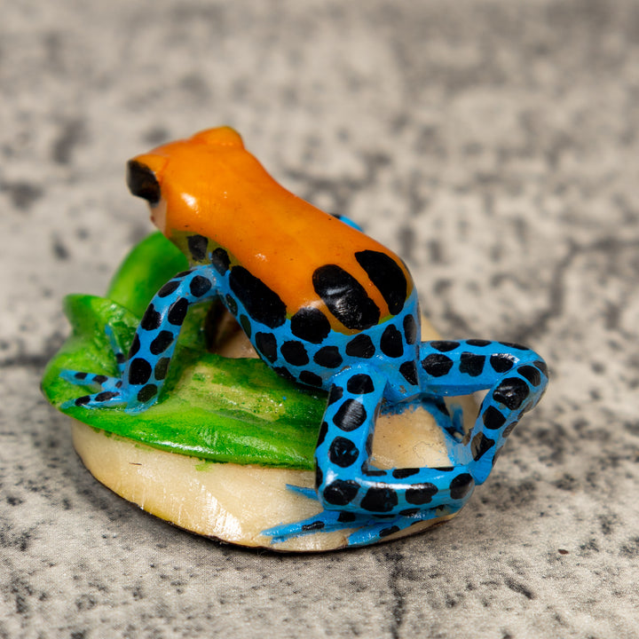 Orange Black And Blue Poison Dart Frog Tagua Carving