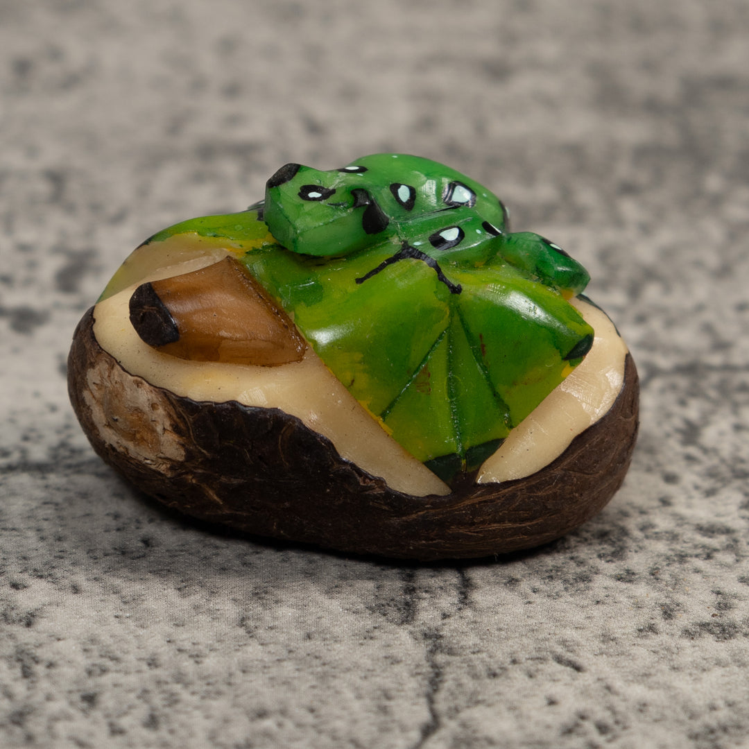 Green White And Black Poison Dart Frog Tagua Carving