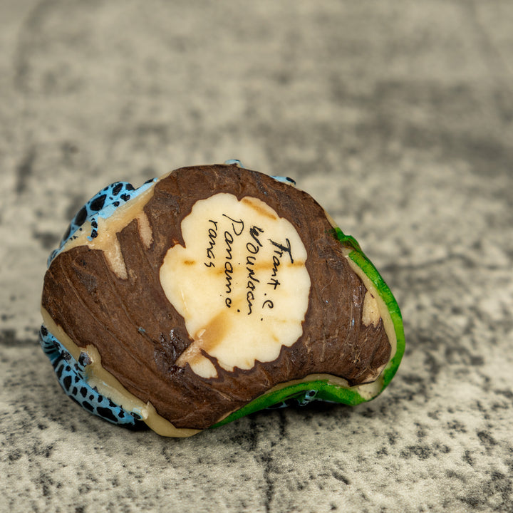 Blue Orange And Black Poison Dart Frog On Leaf Tagua Carving