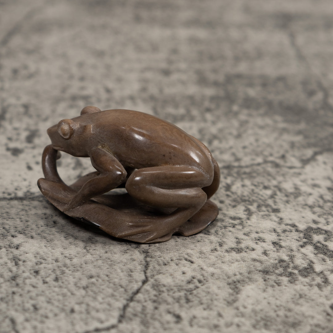Vintage Dyed Grey Brown FrogTagua Carving