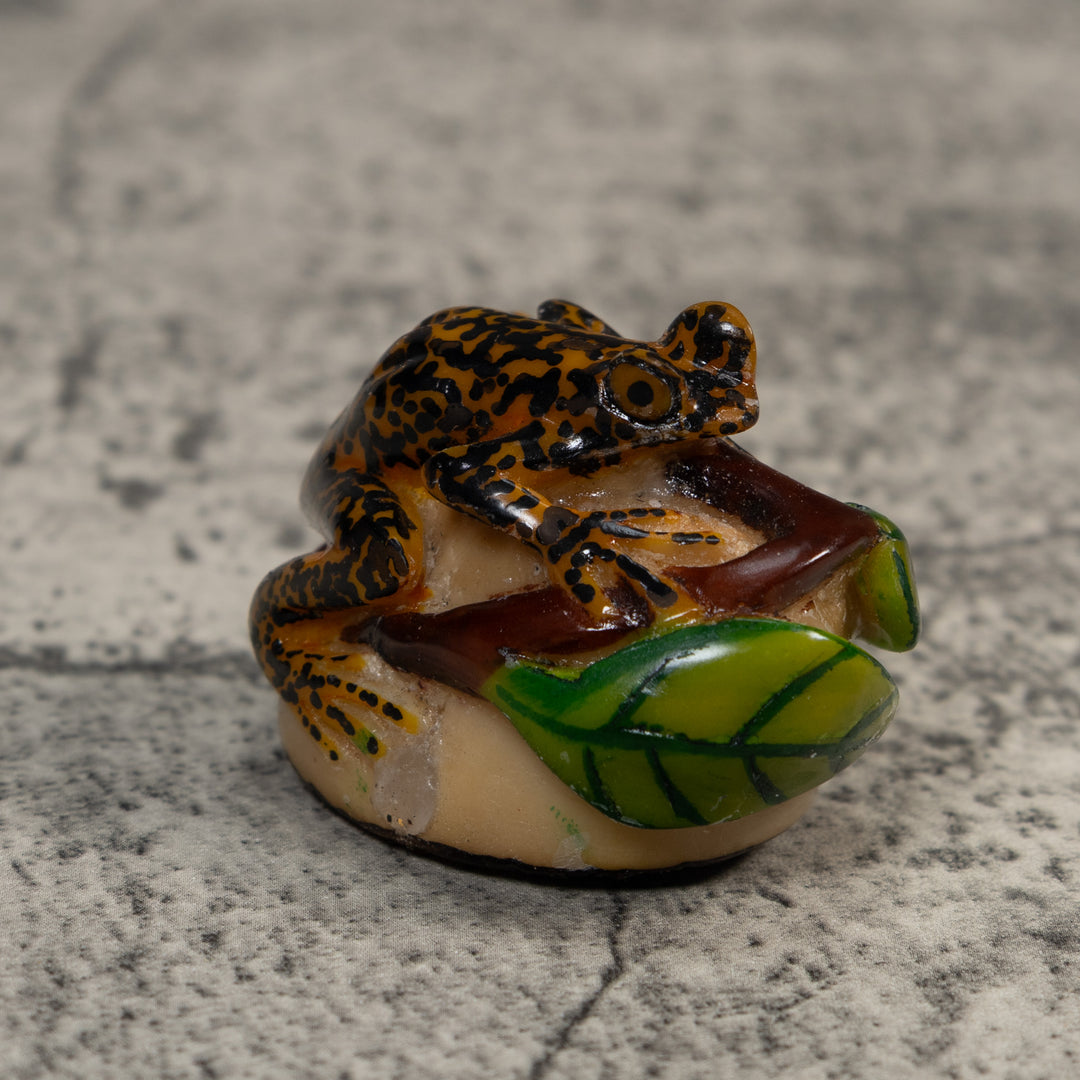 Black Gold And Green Poison Dart Frog Tagua Carving
