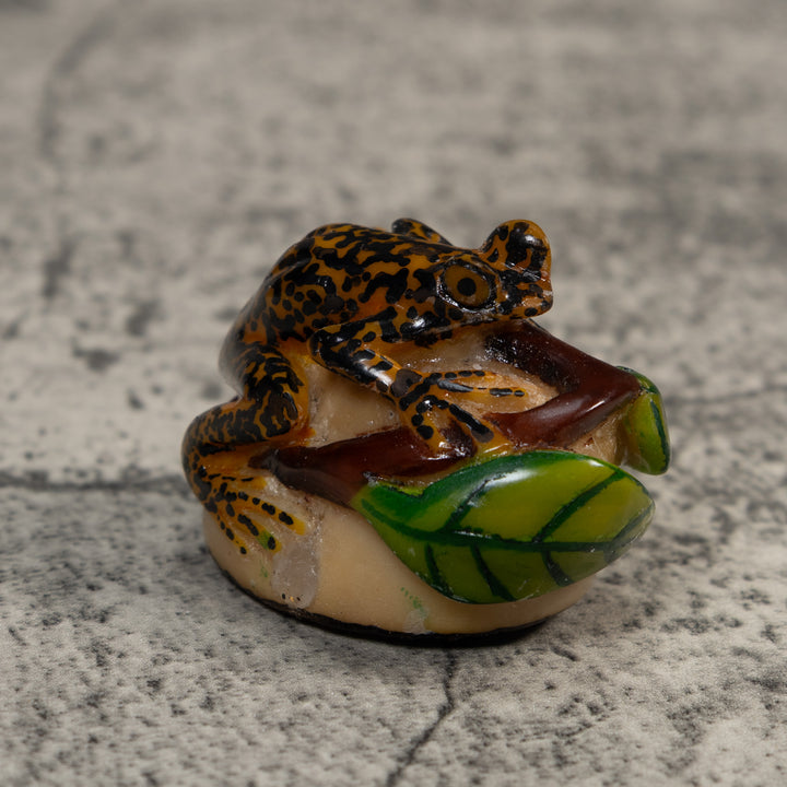 Black Gold And Green Poison Dart Frog Tagua Carving