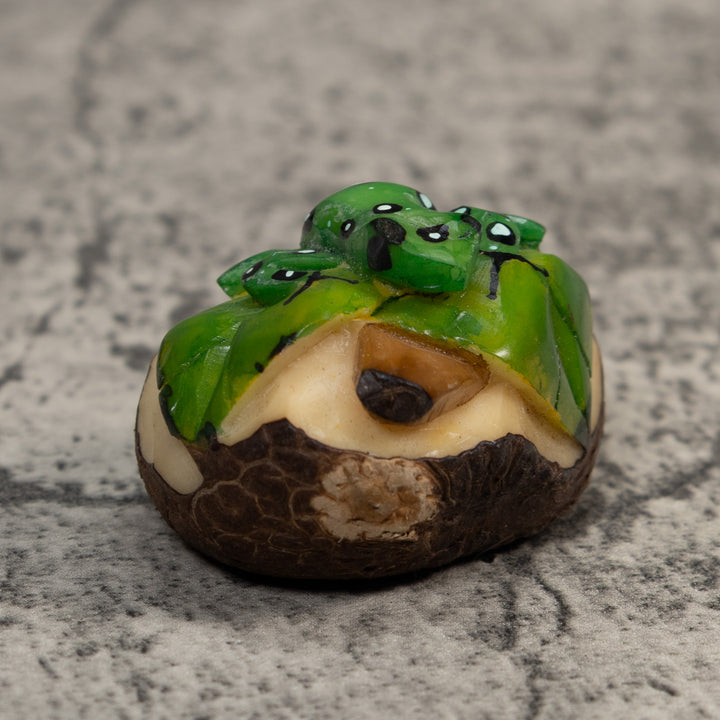 Green White And Black Poison Dart Frog Tagua Carving