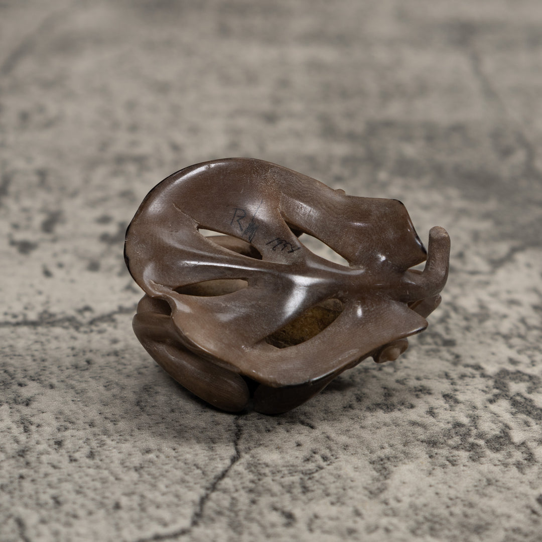 Vintage Dyed Grey Brown FrogTagua Carving