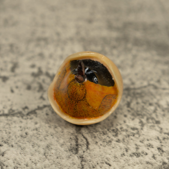 Orange Seed Eater Bird Emerging From Egg Tagua Carving