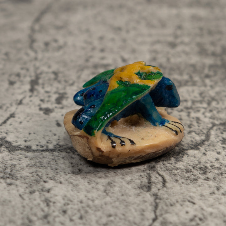 Blue Yellow And Green Gecko Leaf And Frog Tagua Carving