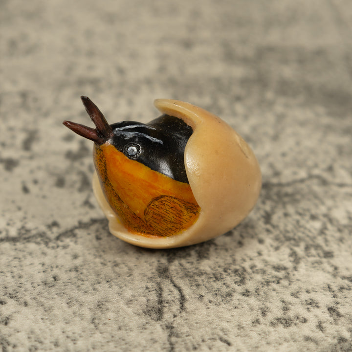 Orange Seed Eater Bird Emerging From Egg Tagua Carving