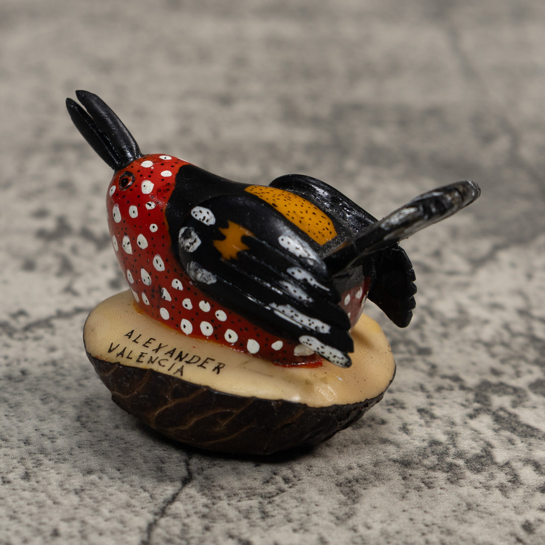 Red And Black Seedeater Bird Tagua Carving