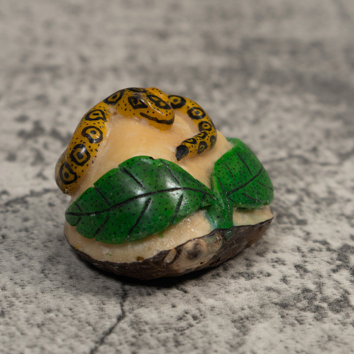 Gold And Green Snake Reptile Tagua Carving