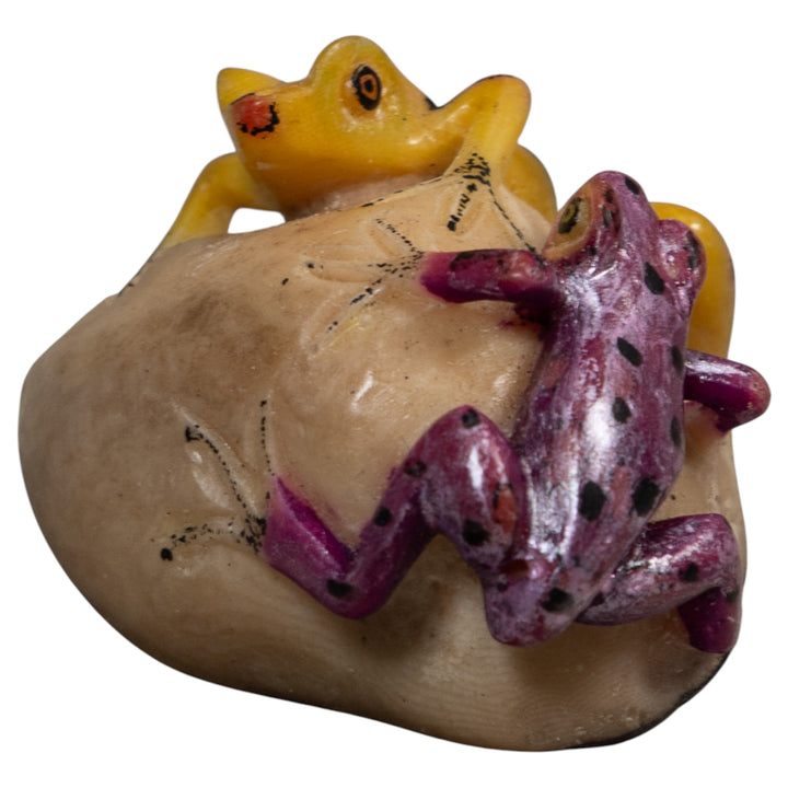 Double Vintage Purple And Gold Poison Dart Frog Tagua Carving