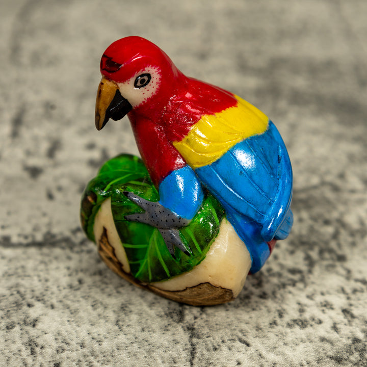 Red Yellow And Blue Macaw Parrot Tagua Carving