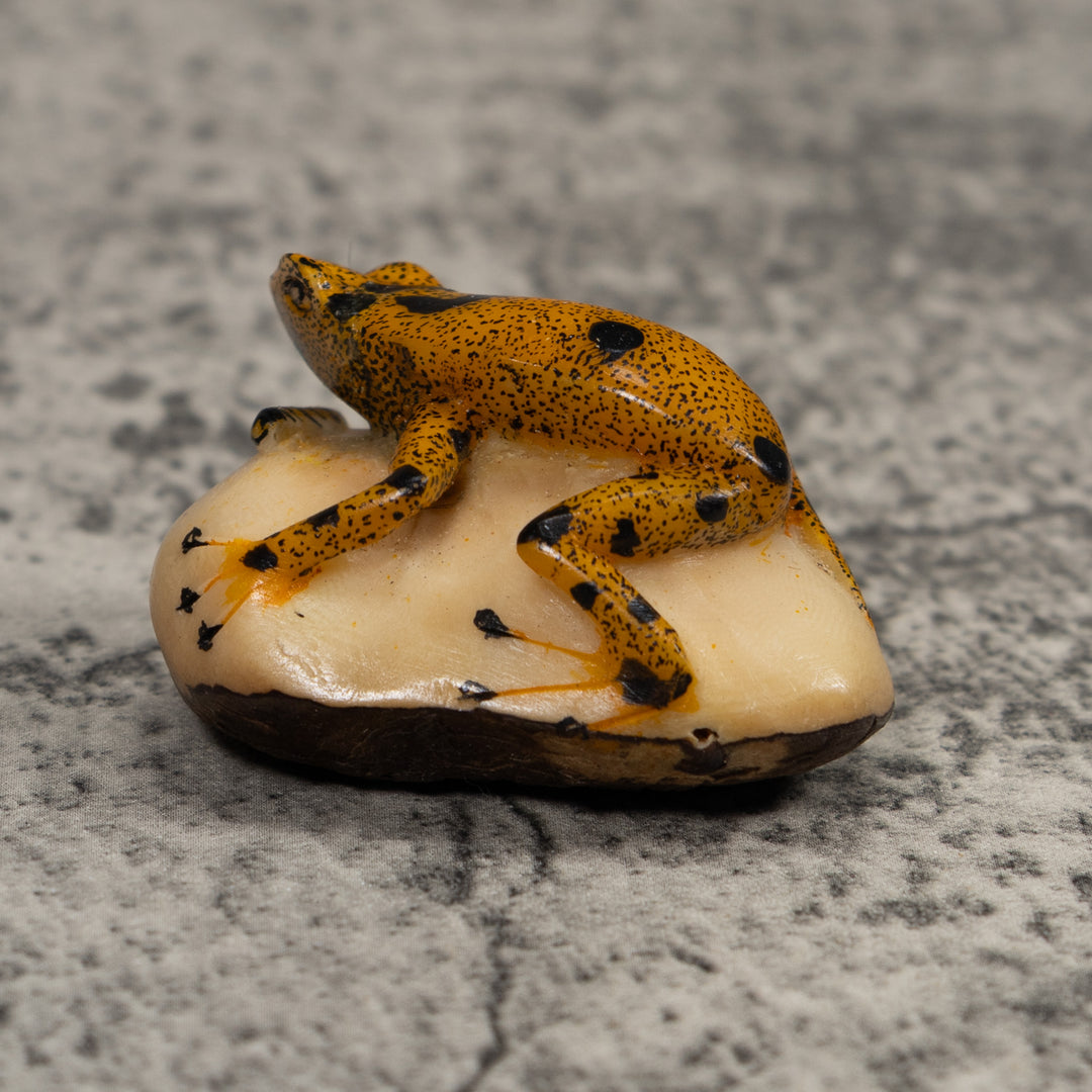 Vintage Gold And Black FrogTagua Carving