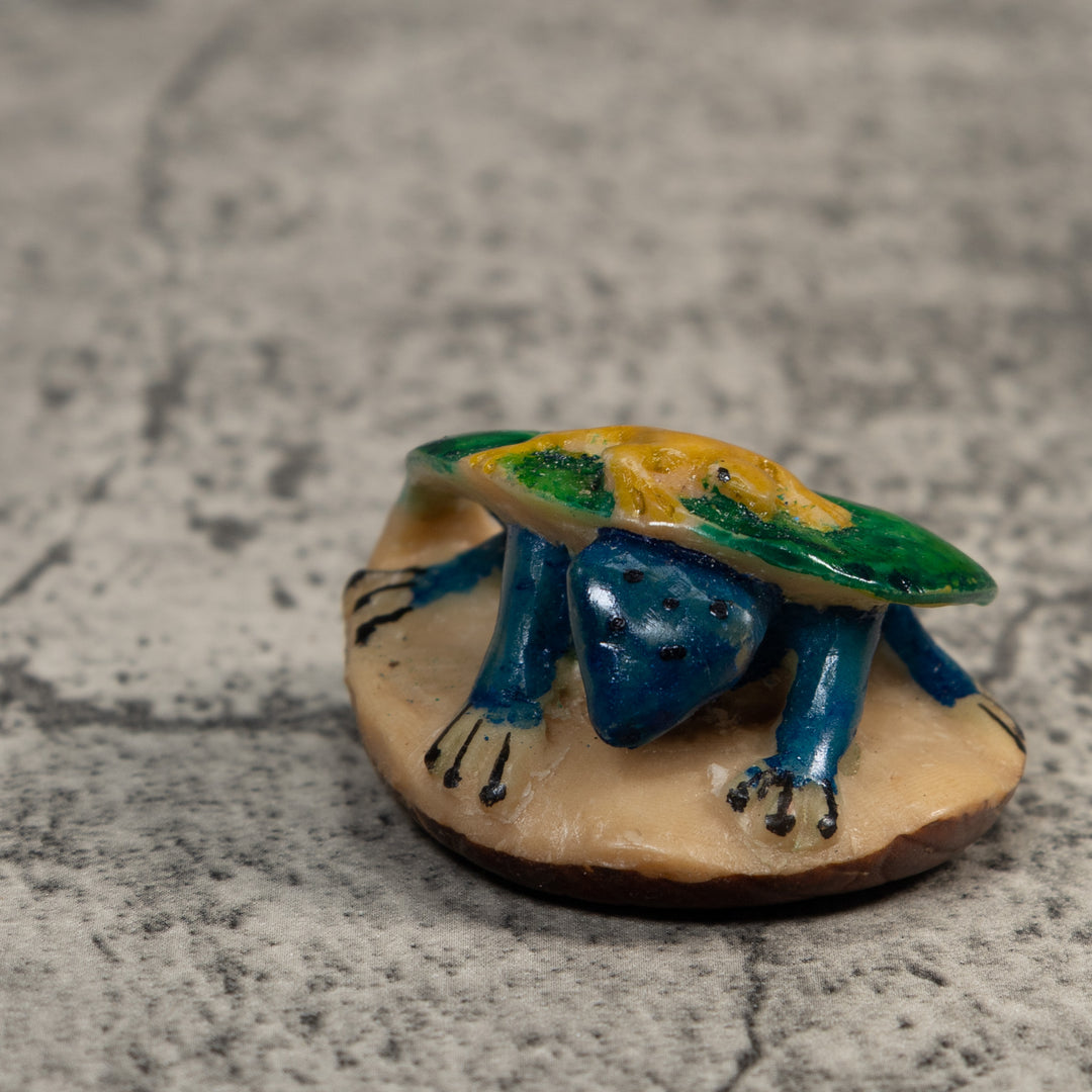 Blue Yellow And Green Gecko Leaf And Frog Tagua Carving