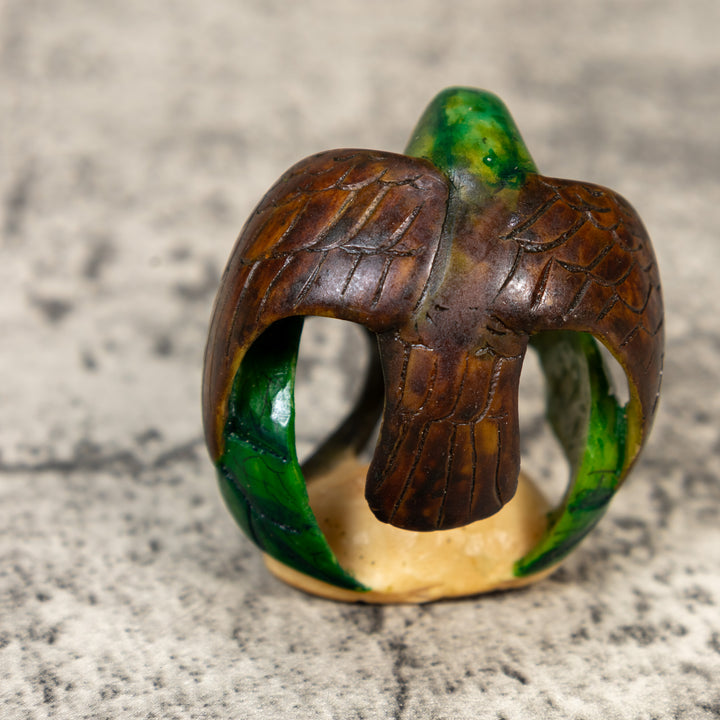 Vintage Green Yellow And Brown Hummingbird Tagua Carving